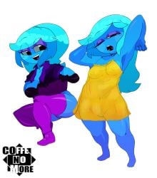 armpits blue_hair blue_hair_female breasts breasts_visible_through_clothing easy_(geometry_dash) female fire_in_the_hole geometry_dash lobotomy_(geometry_dash) long_hair long_hair_female nipples nipples_visible_through_clothing ponytail shoes tagme yawn yawning