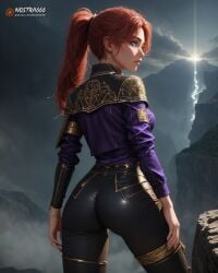 ai_generated ass blue_eyes bubble_butt clair_obscur:_expedition_33 clothing female freckles light-skinned_female maelle_(clair_obscur:_expedition_33) nostra6666 ponytail red_hair solo solo_female uniform