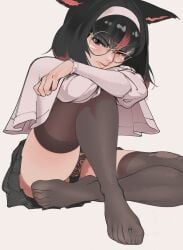 animal_ears big_breasts big_breasts big_butt big_thighs big_titties black_hair clothing commission curvaceous curvaceous_female curvaceous_figure curvy curvy_figure curvy_hips female female_focus female_only glasses looking_at_viewer original original_character puraraw short_hair thigh_highs underwear