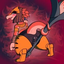 2025 3_fingers 4chan_anon abstract_background aliasing anthro arm_wraps armlet ass bent_arm binary_drawing biped blue_eyes blush blush_lines bodily_fluids bottomwear breathing_noises camel_toe claws clothed clothed_anthro clothed_female clothing digital_drawing_(artwork) digital_media_(artwork) digitigrade drauk drooling ear_piercing ear_ring egyptian egyptian_clothing egyptian_headdress ever_oasis eye_markings eyelashes female female_anthro finger_claws fingers full-length_portrait fully_clothed fully_clothed_anthro fully_clothed_female genital_fluids glistening glistening_eyes head_turned headgear headwear holding_melee_weapon holding_object holding_polearm holding_spear holding_weapon leaning leaning_forward legwear looking_back markings masturbation melee_weapon miura motion_lines multicolored_body multicolored_skin nemes_(clothing) nintendo onomatopoeia open_mouth piercing pink_tongue polearm portrait pupils rear_view red_body red_skin red_tail ring_piercing saliva scalie shaded shaking slit_pupils snout solo sound_effects spear spread_legs spreading standing sweat sweatdrop sweaty_face tail tan_body tan_skin tan_tail text thick_tail thick_thighs tongue tongue_out topwear tremble_spikes trembling two_tone_body two_tone_skin two_tone_tail unknown_artist usekh vaginal_fluids vaginal_fluids_on_ground vaginal_fluids_on_vulva vaginal_masturbation vaginal_penetration weapon white_sclera wide_hips wide_stance wraps