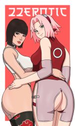 2025 2girls artist_name asian asian_female ass ass_grab ass_visible_through_thighs big_ass big_breasts black_panties breasts clothed dat_ass eyelashes female free_fire green_eyes kelly_(free_fire) lingerie looking_at_viewer looking_back naruto naruto_(series) naruto_shippuden panties patito_zzero pink_hair pink_lipstick red_panties sakura_haruno short_hair thighhighs voluptuous voluptuous_female