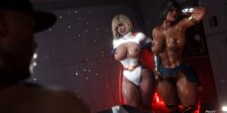 2girls1boy 3d blender blonde_hair dark-skinned_male dc_comics dc_super_hero_girls diana_prince hourglass_figure interracial kara_zor-el pawg power_girl pubic_hair rezzio19 seductive_look teasing tempting thick_thighs wide_hips wonder_woman