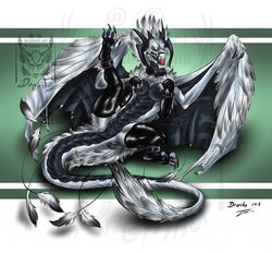 2018 digital_media_(artwork) dragon drerika female feral kaliyah_(dragon) pussy watermark wings