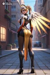 1girls ai_generated angela_ziegler armor artist_name ass black_footwear blizzard_entertainment blonde_hair blue_eyes bodysuit boots breasts brown_pantyhose building car city day female from_behind full_body gloves halo hi_res high_heel_boots high_heels high_ponytail knee_boots large_breasts lips long_hair looking_at_viewer looking_back makeup mechanical_halo mechanical_wings medium_breasts mercy motor_vehicle nose outdoors overwatch overwatch_2 pantyhose parted_lips pelvic_curtain plant ponytail potted_plant r34arts road sky solo standing street wings yellow_wings