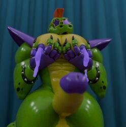 alligator alligator_tail alligatorid alligatorid_humanoid animatronic anthro anthro_male biceps black_nails clawed_fingers claws crocodile crocodile_tail crocodilian crocodylid eye_wear face_paint facial_markings fingerless_gloves five_nights_at_freddy's five_nights_at_freddy's:_security_breach fnaf green_body green_scales green_skin long_nails machine male male_only milk_drip milk_leaking milking mohawk mohawk_(hairstyle) montgomery_gator_(fnaf) muscle muscles muscular_anthro muscular_body muscular_furry muscular_male non_human red_eyes red_hair reptile reptile_humanoid robot robot_anthro robot_humanoid scales scalie scottgames shades sharp_teeth shoulder_pads solo solo_male spiked_bracelet spikes spotted_body star_shades steel_wool_studios sunglasses tail_markings two_tone_body unusual_bodily_fluids yellow_body yellow_scales yellow_skin