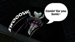 100acrew 1girls 2025 anthro arms_extended ass ass_focus bat_girl big_breasts breasts chestplate clothes dialogue falling female female_only hand_on_hip huge_ass looking_down mobian mobian_(species) rouge_the_bat sega sfm sonic_(series) sonic_the_hedgehog_(series) source_filmmaker speech_bubble white_hair