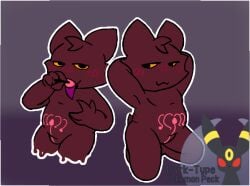 anthro generation_1_pokemon gengar jaywalk_cunty kneeling male nintendo pink_body pokemon pokemon_(species) purple_tongue solo strawberry_milk_(jaywalk_cunty) suggestive_look suggestive_pose tongue womb_tattoo yellow_eyes