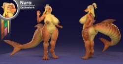 3d 3d_(artwork) absurd_res animal_humanoid anthro areola ass belly big_breasts big_butt blonde_hair breasts curvy_figure eyelashes female fish fish_humanoid futanari gecko genitals green_eyes hair hi_res huge_breasts humanoid hyper hyper_breasts hyper_genitalia intersex lizard long_hair looking_at_viewer marine marine_humanoid nipples norrxie nude nura_(norrxie) overweight overweight_female reptile scalie slightly_chubby smile solo text thick_thighs wide_hips