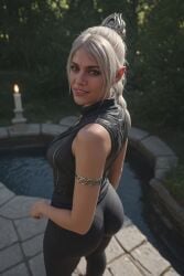 absurd_res ai ai_art ai_generated animated animated ass baldur's_gate baldur's_gate_3 bare_shoulders black_pants blonde_hair blurry blurry_background braid breasts elf elf_ears female from_behind grass green_eyes grin hi_res high_quality high_resolution highres jewelry lips long_hair looking_at_viewer looking_back medium_breasts nose pants parted_lips patreon_logo pointy_ears ponytail shadowheart shadowheart_(baldur's_gate) showing_off sleeveless sleeveless_shirt smile solo sorceress tagme teasing teasing_viewer teeth thighs tight_pants video witches_ai