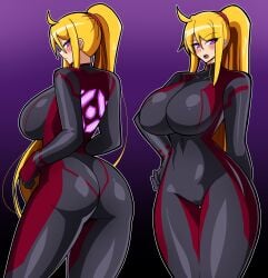 big_breast big_breasts big_breasts blonde_female blonde_hair blonde_hair blonde_hair_female blue_eyes bodysuit breasts female female_only fully_clothed huge_breasts iriomote_umineko large_breast large_breasts long_hair metroid nintendo samus_aran shiny_clothes thick_thighs tight_clothing zero_suit zero_suit_samus