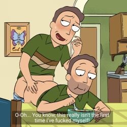 anal anal_sex eating_food from_behind_position gay gay_sex half_naked jerry_smith on_table rick_and_morty selfcest
