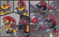 2024 bulge_grab bulge_rubbing clothing comic edging generation_5_pokemon generation_7_pokemon goo_creature handles_on_thighs hi_res latex latex_clothing latex_skinsuit legendary_pokemon male nintendo null_bulge null_bulge_rubbing orgasm_denial permagrin pokemon pokemon_(species) pool_toy riggedreded skinsuit squeaking tight_clothing toy transformation vinyl zeraora zoroark