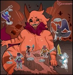 anthro bear berry_(itsyaboifury) berry_brystost black_sclera boss canid canid_demon canine canis clothing comparing demon dogga doggasaurio domestic_dog evil_face evil_grin felid female futanari gameplay_mechanics group hellhound hi_res horn intersex lance macro male mammal mana_(harioto01) melee_weapon mythological_canine mythological_creature mythology neon_genesis_evangelion nipples nude orange_body pantherine polearm procyonid raccoon references scythe size_difference smile suit sword weapon wings wolf