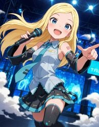 2025 ai_generated anime blonde_eyebrows blonde_hair_female blue_eyes_female cartoon_network dc dc_comics dcamu dcau deviantart elryusam hatsune_miku hatsune_miku_(cosplay) holding_microphone looking_at_viewer meta open_mouth open_mouth open_mouth_smile pointing_at_viewer singer singing smile_at_viewer smiling_at_viewer stage_background teen_titans terra_(dc) tounge_out vocaloid