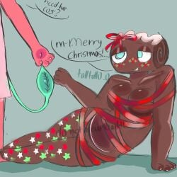 1boy 1boy1girl 1girls christmas chubby chubby_female cosmo_(dandy's_world) dandy's_world dandys_world english_text female genderswap genderswap_(mtf) leaf leaf_tail male male/female ribbon rule_63 sprout_(dandy's_world) star stars