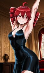 1girls 2025 ai ai_generated armpit armpit_fetish armpits arms_up background black_dress classy dress female female_only kasane_teto nail_polish red_eyes red_hair sidelocks tagme twin_drills utau vampiregurl