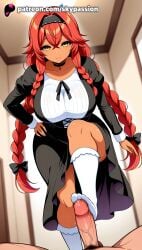 1boy 1girls 2025 ai_assisted ai_generated anime artist_name big_breasts big_breasts big_breasts big_chest big_penis blurry blurry_background blush bow braid braided_ponytail breast breasts breasts breasts bust busty chest choker cock dark_skin depth_of_field dick dominant dominant_female eyebrows_visible_through_hair feet_fetish female_focus foot_fetish foot_play footjob hairband hairbow hi_res high_quality high_resolution highres large_breasts long_hair long_sleeves lupusregina_beta male_pubic_hair orange_hair overlord_(maruyama) patreon patreon_username penis pov precum pubic_hair red_hair skypassion smile solo_focus stable_diffusion straight testicles thighhighs toejob twin_braids uncensored veiny_penis very_long_hair watermark white_legwear yellow_eyes