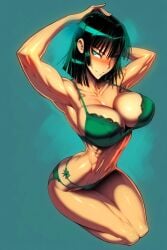 1girls abs ai_generated bare_arms bare_legs bare_shoulders bare_thighs big_breasts blush bra color female fit_female fubuki_(one-punch_man) gigiti green_eyes green_hair large_breasts looking_at_viewer muscles muscular muscular_female one-punch_man panties short_hair thick_thighs underwear