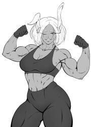 abs absurdres biting_own_lip boku_no_hero_academia drugalek female female_only flexing gloves highres leggings milka01477 mirko muscular muscular_female my_hero_academia rabbit_ears short_hair sweat tank_top white_hairband