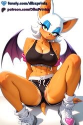 1girls abs ai ai_assisted ai_generated animal_ears animal_nose anime artist_name bare_shoulders bat_ears bat_girl bat_wings black_shorts black_sports_bra blue_eyeshadow blush breasts cameltoe cleavage collarbone crop_top dibzprintz english_text eyeshadow fansly furry furry_female green_eyes head_tilt heart hi_res high_quality high_resolution highres large_breasts looking_at_viewer makeup midriff nail_polish navel open_mouth partially_visible_vulva patreon_username rouge_the_bat sega shoes short_hair short_shorts shorts simple_background sitting sneakers socks solo sonic_the_hedgehog_(series) sports_bra spread_legs sweat tail toned twitter_username watermark white_background white_footwear white_hair white_socks wings