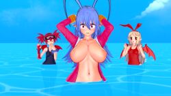 3d assisted_exposure breasts disgaea disgaea_d2 embarrassed_nude_female enf etna exposed_breasts flonne hoodie hoodie_only koikatsu laharl laharl-chan large_breasts nippon_ichi_software ocean one-piece_swimsuit open_clothes sea swimsuit ultimateenf