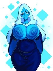 1girls alien alien_girl alien_humanoid big_breasts blue-skinned_female blue_body blue_diamond_(steven_universe) blue_eyes blue_hair blue_nipples blue_skin breasts cartoon_network exposed_breasts humanoid long_hair looking_at_viewer mexicanjoe non-mammal_breasts steven_universe