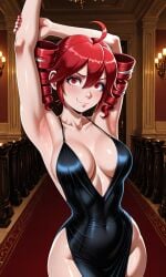 1girls 2025 ai armpit armpit_fetish armpits arms_up background big_breasts black_dress classy dress female female_only kasane_teto looking_at_viewer nail_polish red_eyes red_hair revealing_clothes tagme twin_drills utau vampiregurl