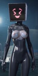 ai_assisted box_head breasts breasts_out cameltoe female half_naked latex_suit neutral_pose pubg pubg_mobile pussy sexy silly_face
