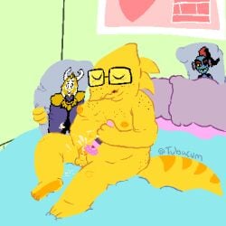 alphys asgore_dreemurr bisexual body_pillow cum excessive_cum glasses masturbation trans_woman tubacum undertale undyne wand_vibrator