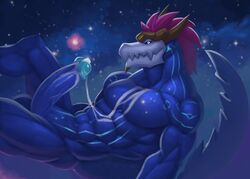 abs anthro ass aurelion_sol barazoku biceps blue_eyes blue_skin cum cum_on_body cum_on_chest cum_on_penis cum_string dragon erection hair horn humanoid_penis kittikary league_of_legends long_hair long_penis