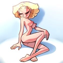 ass blonde_hair breasts closed_eyes female nude nude_female smile