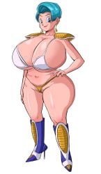 1girls bikini bulma_briefs dragon_ball earrings milf panarandom pubic_hair saiyan_armor solo thong