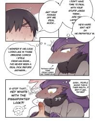 anthro biped black_body black_fur blush bodily_fluids breasts claws comic dialogue duo english_text erection eyebrows featureless_breasts female fur generation_5_pokemon genitals glans grey_body grey_fur hair hi_res human humanoid_genitalia humanoid_penis male mammal multicolored_body multicolored_fur nintendo penis pokemon pokemon_(species) purple_body purple_fur speech_bubble svkhaiminh sweat text vein veiny_penis yellow_eyes zoroark