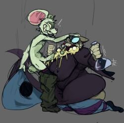 absurd_res angry animal_humanoid anthro balls big_penis bigbun_3 bodily_fluids bottomwear bottomwear_down bun-e cloak clothed clothing cum cum_in_mouth cum_inside cum_on_face cum_on_penis domestic_cat duo felid felid_humanoid feline feline_humanoid felis female genital_fluids genitals grin hand_on_head hat headgear headwear hi_res holding_clothing holding_hat holding_headgear holding_headwear holding_object humanoid kneeling legwear magic_user makeup male male/female mammal mammal_humanoid open_mouth pants pants_down partially_clothed penis potion_bottle rodent rodent_humanoid running_makeup sagging_pants smile stockings travis_(bun-e) underwear witch witch_hat