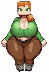 ai_generated alex_(minecraft) ass ass breasts breasts cleavage gigantic_breasts grey_impact_(style) hips large_breasts lubbasdump minecraft wide_hips