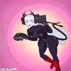 1futa akiba_hinagiku audio_jack big_breasts bodysuit breasts cat_ears cat_pose clothed clothing fully_clothed futa_only futanari headphones intersex jackgrim long_hair skintight solo tribe_nine zipper