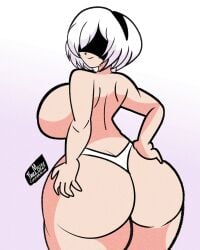 1girls 2d 2d_(artwork) ass ass_focus back_view big_ass big_breasts big_butt big_thighs big_titties breasts butt_focus collar completely_nude completely_nude_female curvy curvy_female diego_mejia down_view female female_focus female_only goth naked naked_female nier:_automata nier_(series) nude nude_female short_hair solo solo_female white_body white_hair yorha_2b