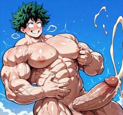 ai_generated big_penis cumming extreme_muscles hyper_muscles hyper_penis izuku_midoriya muscle_growth my_hero_academia nipple_play orgasm solo_male