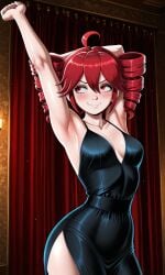 1girls 2025 ai armpit armpit_fetish armpits arms_up background black_dress classy dress female female_only kasane_teto looking_at_viewer nail_polish red_eyes red_hair smug smug_face tagme twin_drills utau vampiregurl