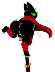 2025 absurd_res anthro ass balls big_butt black_body cape cartoon_network clothing domestic_cat felid feline felis genitals grolarbearsins hi_res male mammal mao_mao:_heroes_of_pure_heart penis sheriff_mao_mao_mao simple_background solo white_background