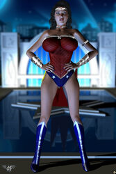 1girls 3d bare_shoulders big_breasts black_hair blue_eyes boots bracer busty choker cleavage curvy dc dc_comics detailed_background diana_prince eyelashes female female_only front_view hand_on_hip hands_on_hip hands_on_hips high_heel_boots high_heels hourglass_figure human leotard long_hair looking_at_viewer nail_polish night outdoor outside pose posing shadow shiny shiny_skin solo spread_legs spreading standing superheroine tiara voluptuous water wide_hips wonder_woman wonder_woman_(series) xskullheadx