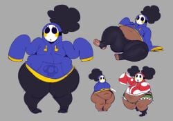 1girls 2girls bbw black_hair bottomless bottomless_female chubby chubby_female dark-skinned_female female mario_(series) mintrimo shy_gal tagme