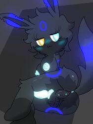 2025 3:4 absurd_res animal_genitalia animal_penis anthro anthrofied anus balls black_background black_body black_fur black_nose blue_anus blue_eyes blue_penis blue_vulva blush breasts canine_genitalia canine_penis digital_media_(artwork) eeveelution eyelashes fan_character fur generation_2_pokemon genitals glowing glowing_genitalia glowing_markings glowing_nipples glowing_penis glowing_vulva herm heterochromia hi_res ibispaint_(artwork) intersex looking_at_viewer lying markings nintendo nipples nude nude_anthro on_side penis pokemon pokemon_(species) pokemorph presenting shaded signature simple_background soft_shading solo umbreon vulva watermark xammyxx yellow_eyes