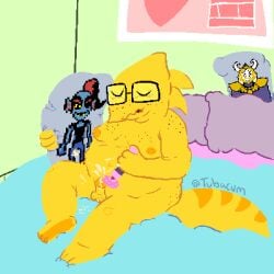 alphys asgore_dreemurr bisexual body_pillow cum excessive_cum glasses masturbation trans_woman tubacum undertale undyne wand_vibrator