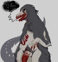 blood_drip blood_in_mouth blood_on_face blood_on_hand blood_on_penis claws eroguro gore hairy_male half_body human_genitalia humanoid_genitalia male male_only monster penis pubic_hair reptile reptile_humanoid scp scp-682 scp_foundation skull_face tail thick_penis