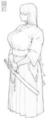 female highres hime_cut holding japanese_clothes katana kimono sword weapon