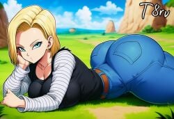 1girls ai_generated android_18 ass ass_bigger_than_head ass_up big_ass blonde_female blonde_hair blue_eyes clothed clothing dragon_ball dragon_ball_super dragon_ball_z female female_focus female_only jeans narrow_waist outdoors t8r voluptuous voluptuous_female wide_hips