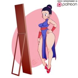 1girls 2018 bimbo blush captainjerkpants chichi china_dress dragon_ball dragon_ball_super earrings female female_only fully_clothed high_heels hourglass_figure human milf nail_polish nipple_bulge no_bra no_panties no_underwear nonude open_toe_shoes platform_heels solo thick_thighs tight_clothing