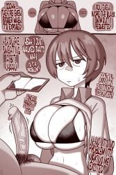 1boy 1girls 2d alley alleyway amate_yuzuriha annoyed annoyed_expression bbm big_breasts bikini bikini_top comic comic_page curvy curvy_figure ekz emotionless english english_text erection expressionless fat_man filming gundam gundam_gquuuuuux imminent_paizuri imminent_sex mini_bikini monochrome older_male older_male_and_younger_female outdoors outside penis phone prostitution recording recording_on_phone shirt_lift shirt_up short_hair story sweat sweatdrop swimsuit teenage_girl teenager tired tired_eyes tired_look tomboy western_art younger_female