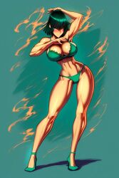 1girls abs ai_generated bare_arms bare_legs bare_shoulders bare_thighs big_breasts blush bra color female fit_female fubuki_(one-punch_man) gigiti green_eyes green_hair large_breasts looking_at_viewer muscles muscular muscular_female one-punch_man panties short_hair thick_thighs underwear